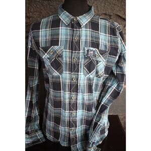 Superdry Lumberjack Twill Plaid Shirt XL Blue Black Button Up Flannel